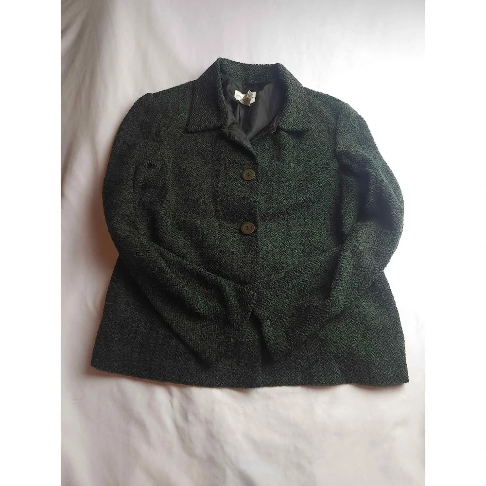 Vintage Jaclyn Smith Green Herringbone Tweed Blazer Jacket Size 10 Womens